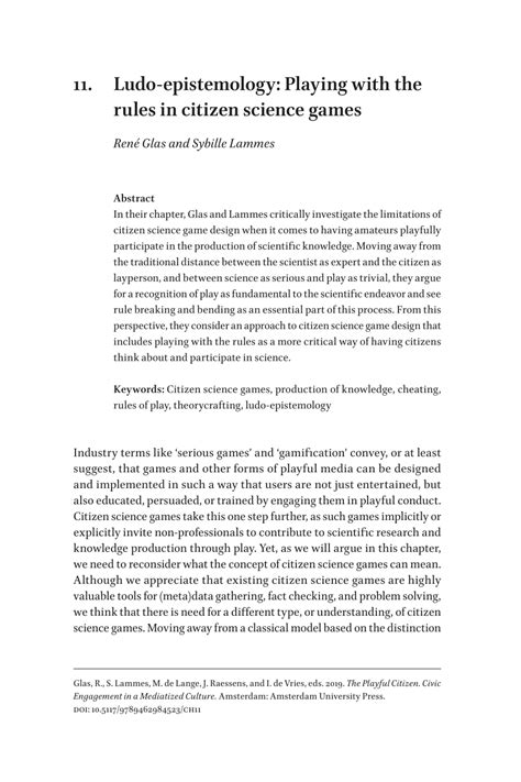 Pdf 11 Ludo Epistemology Playing With The Rules In Citizen Science