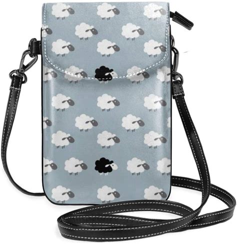 Small Cell Phone Purse For Women Leather White And Black Sheep Pattern