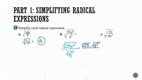 Algebra 1 Section 11 1 Simplifying Radical Expressions YouTube