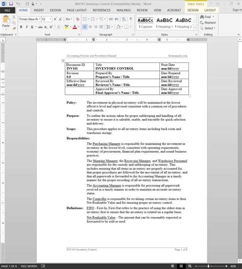 Inventory Procedures Template Tutore Org Master Of Documents