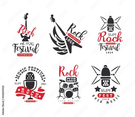 Hard Rock Club Logo and Emblems with Electric Guitar Vector Set Stock ...