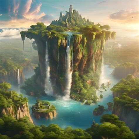 Premium Photo A Surreal Fantastical Landscape With Floating Islands