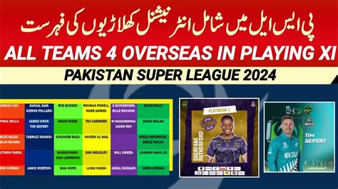 Psl All Teams Foreign Players For Playing Xi Psl All Teams