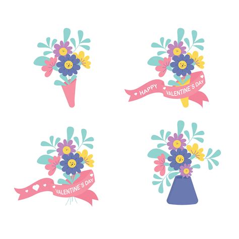 Set Of Different Flower Bouquets Vector Valentine S Day Love Holiday