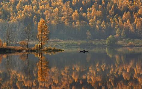 naturaleza paisaje amanecer lago bosque montaña otoño reflexión barco