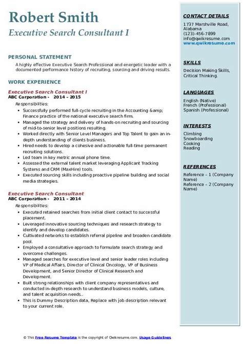 Executive Search Consultant Resume Samples Qwikresume