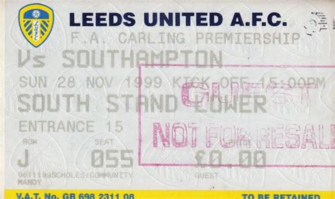 Ticket – Leeds United v Southampton 28.11.99 | Leeds United Merchandise