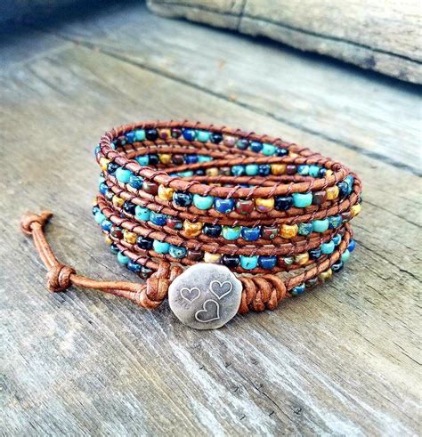 Beaded Leather Wrap Bracelet Seed Bead Leather Wrap Bracelet Leather