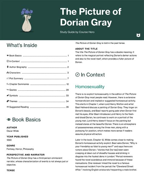 Grade English Picture Of Dorian Gray Study Guide The Picture Of