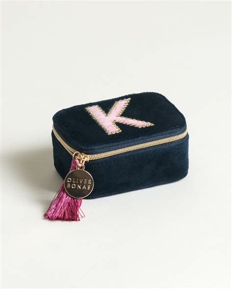 Alphabet Initial Navy Velvet Travel Jewellery Box Oliver Bonas Travel