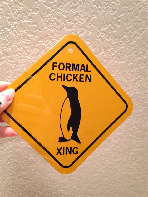 Formal Chicken Xing Funny Sign Penguin Crossing 6x6 Inch Aluminum Metal