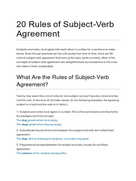 Subject Verb Agreement Rules Pdf Grammatical Number Verb