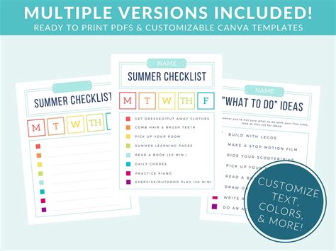Kids Summer Daily Checklist Editable Canva Template Etsy