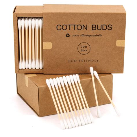 200pc Count Bamboo Organic Cotton Swabs Bamboo Cotton Swab Wood