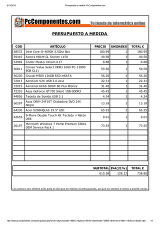 Presupuesto A Medida Pc Componentes Prueba Pdf