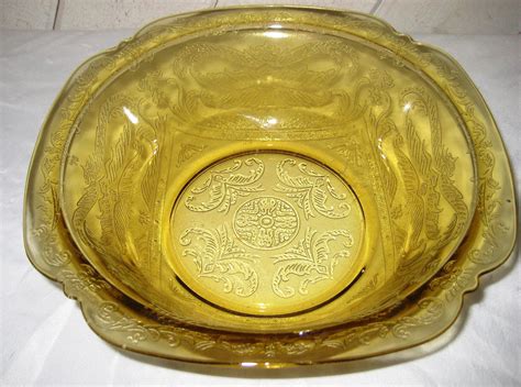 Amber Depression Glass Bowl Large Serving Decorative Bowl Etsy