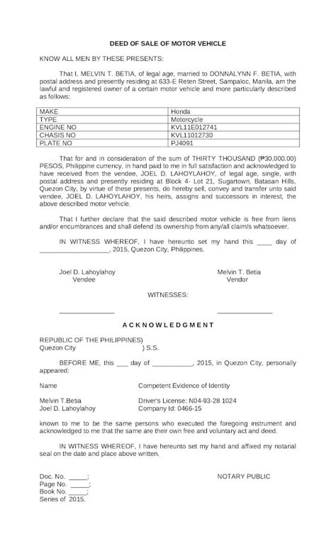 Deed Of Sale Of Motor Vehicle Docx Deed Of Sale Of Motor Vehicle Hot Sex Picture