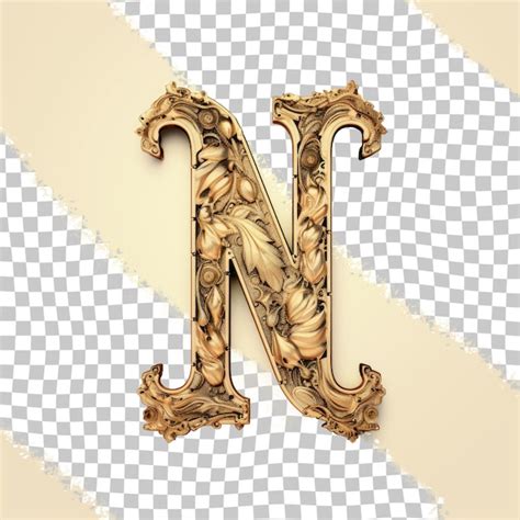 Premium PSD | A gold letter n on a transparent