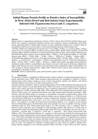 Initial Plasma Protein Profile As Putative Index Of Susceptibility In