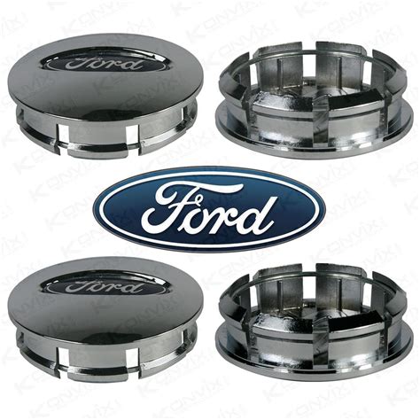 Lot de 4 caches moyeux FORD 65 mm de diamètre logo bleue marine fond chrome