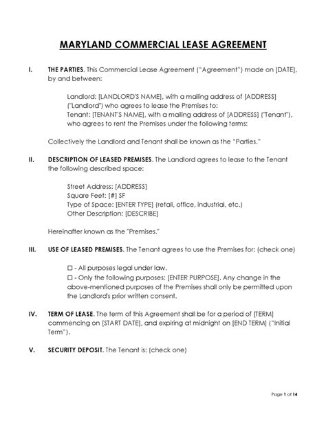 Maryland Lease Agreement Templates Word Pdf