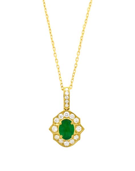 18ct Gold Diamond Emerald Halo Pendant T T Jewellers