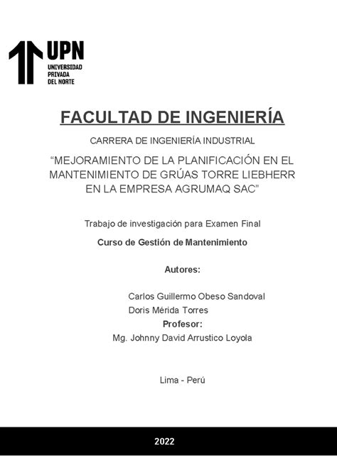 Practica Final Gestion DE Mantenimiento 02 12 22 Examen Final