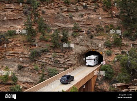 RV entering east portal of Zion Tunnel, Zion – Mount Carmel Highway ...