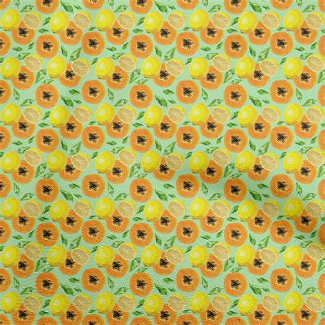 Oneoone Cotton Cambric Mint Green Fabric Fruits Diy Clothing Quilting