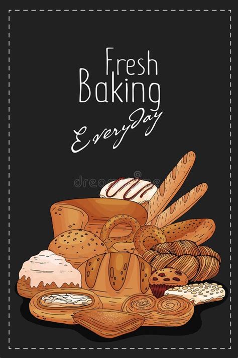 Bakery Poster With Hand Drawn Elements On A Chalkboard Background Stock