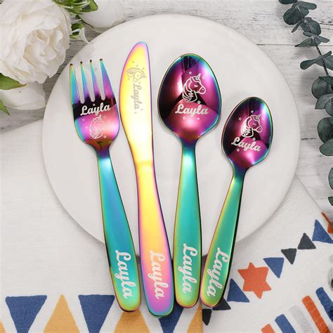 Personalized Cutlery With Unicorn Set Of 4 T For Kids