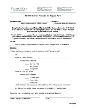 Fillable Online Summer Financial Aid Request Form Fax Email