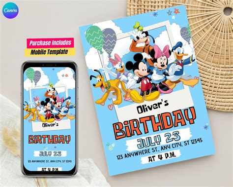 Editable Disney Birthday Invitation Template Digital Etsy