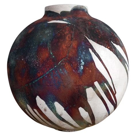 Raaquu Raku Fired Large Globe Vase Sn0000565 Centerpiece Art Series