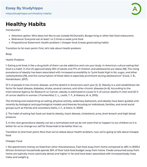 Healthy Habits Essay Example