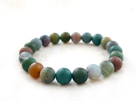 Indian Agate Matte Stones Stretch Bracelet Mala Beads Natural