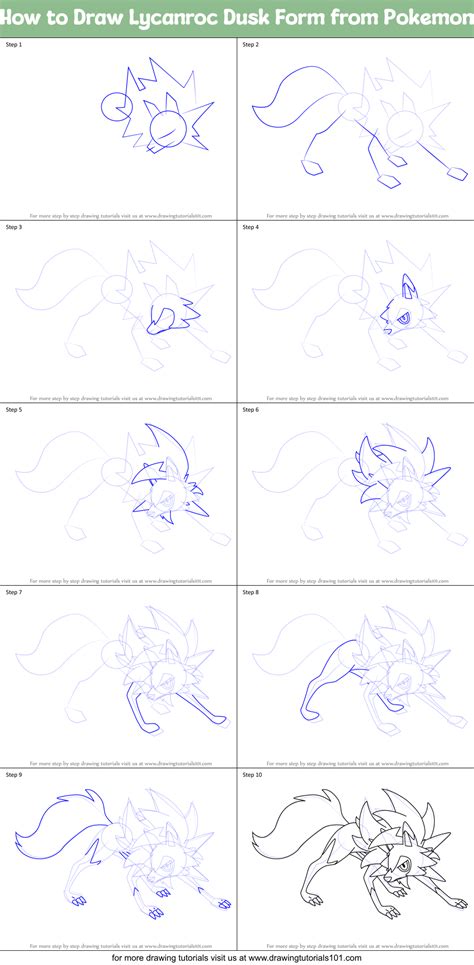 How to Draw Lycanroc Dusk Form from Pokemon printable step by step drawing sheet ...