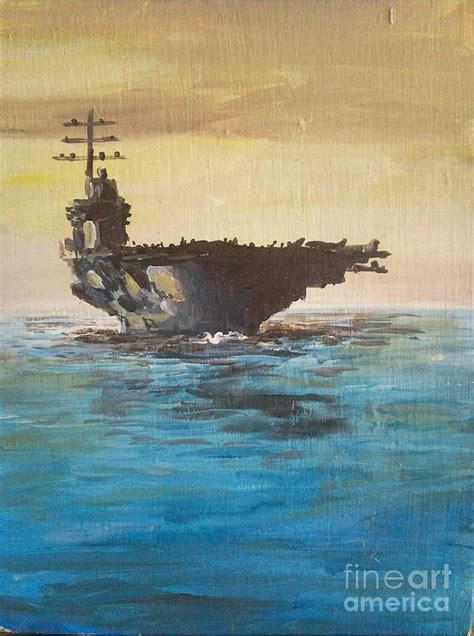 Uss Nimitz Sunset Painting by Richard John Holden RA