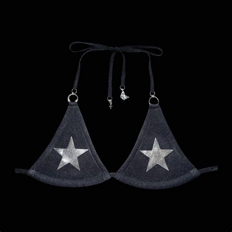S𝔱𝔞𝔯 Black Bikini Top With Silver Metallic Reflective Stars Handmade Y2k Grunge 90s Rave 2000s