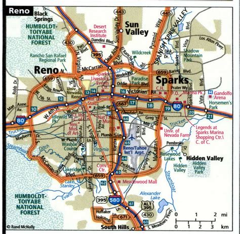 Reno City Road Map For Truck Drivers Area Town Toll Free Highways Map USA