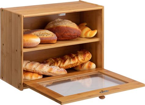 Buy Hollyhome Large Double Layer Bread Box Bamboo Breadbox Clear