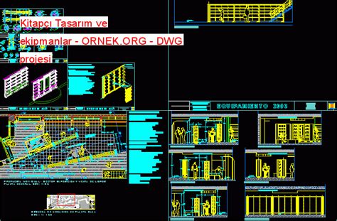 Kitapçı Tasarım ve ekipmanlar dwg projesi Autocad Projeler