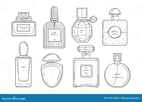 Hand Drawn Perfume Bottles Line Icons Set Stock Vector Illustration Of Bottle Isolated 251811283