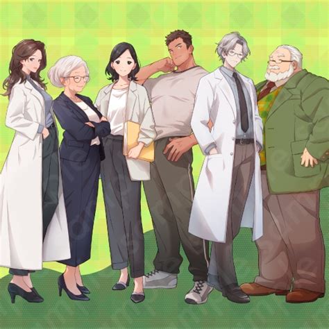 【立ち絵素材6人セット】教員風男女のモブキャラクターイラスト・現代・体育教師・保健の先生・校長・教頭・スーツ姿・全身表情5種α 素材