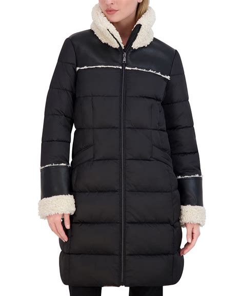 Tahari Women S Faux Shearling Trim Hooded Puffer Coat Macy S