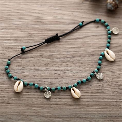 Genuine Seashell And Turquoise Beaded Anklet Set Etsy