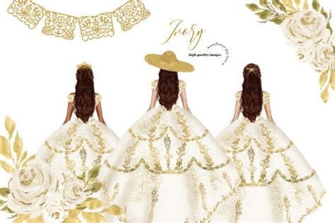 White Gold Princess Dresses Clipart Graphic By Sunflowerlove Creative