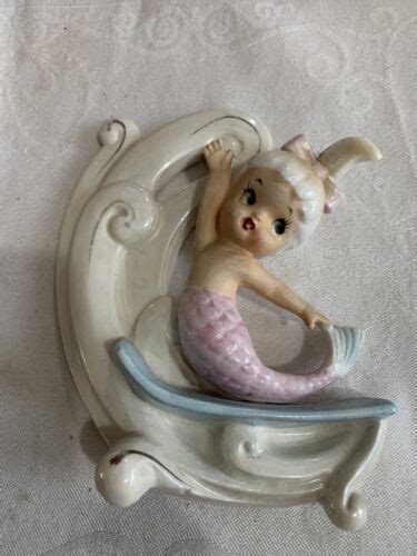 Vintage Norcrest Ceramic Mermaid Surfing A Wave Fish Wall Plaque