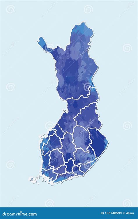 Finland Watercolor Map Vector Illustration Of Blue Color With Border