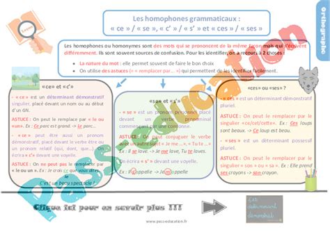 Les Homophones Grammaticaux Fiches Ce Se C S